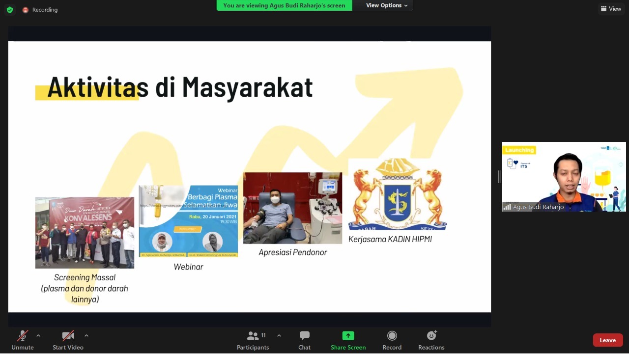 Beberapa aktivitas yang dilakukan oleh Tim PlasmaHub ITS untuk meningkatkan awareness masyarakat mengenai donor Plasma Konvalesen dan Covid-19