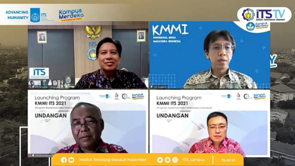 (atas dari kiri) Prof Dr Ir Mochamad Ashari MEng dan Yon Sugiarto SSi MSc, (bawah dari kiri) Prof Dr Ir Adi Soeprijanto MT dan Obert Hoseanto saat launching program KMMI ITS 2021