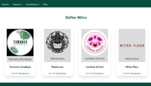 Halaman daftar mitra UMKM tanaman dan alat berkebun dalam website hasil Abmas ITS