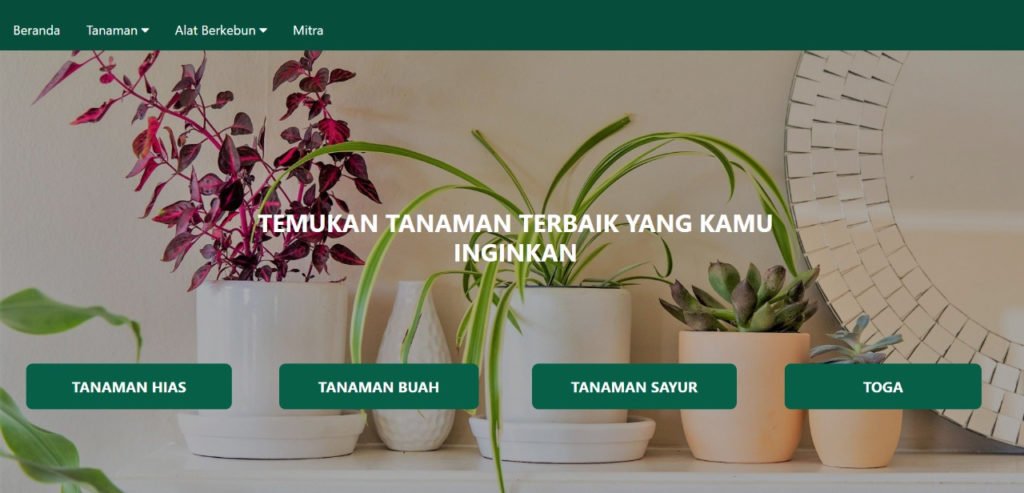 Tampilan depan website dari Abmas ITS yang menampilkan jenis-jenis tanaman