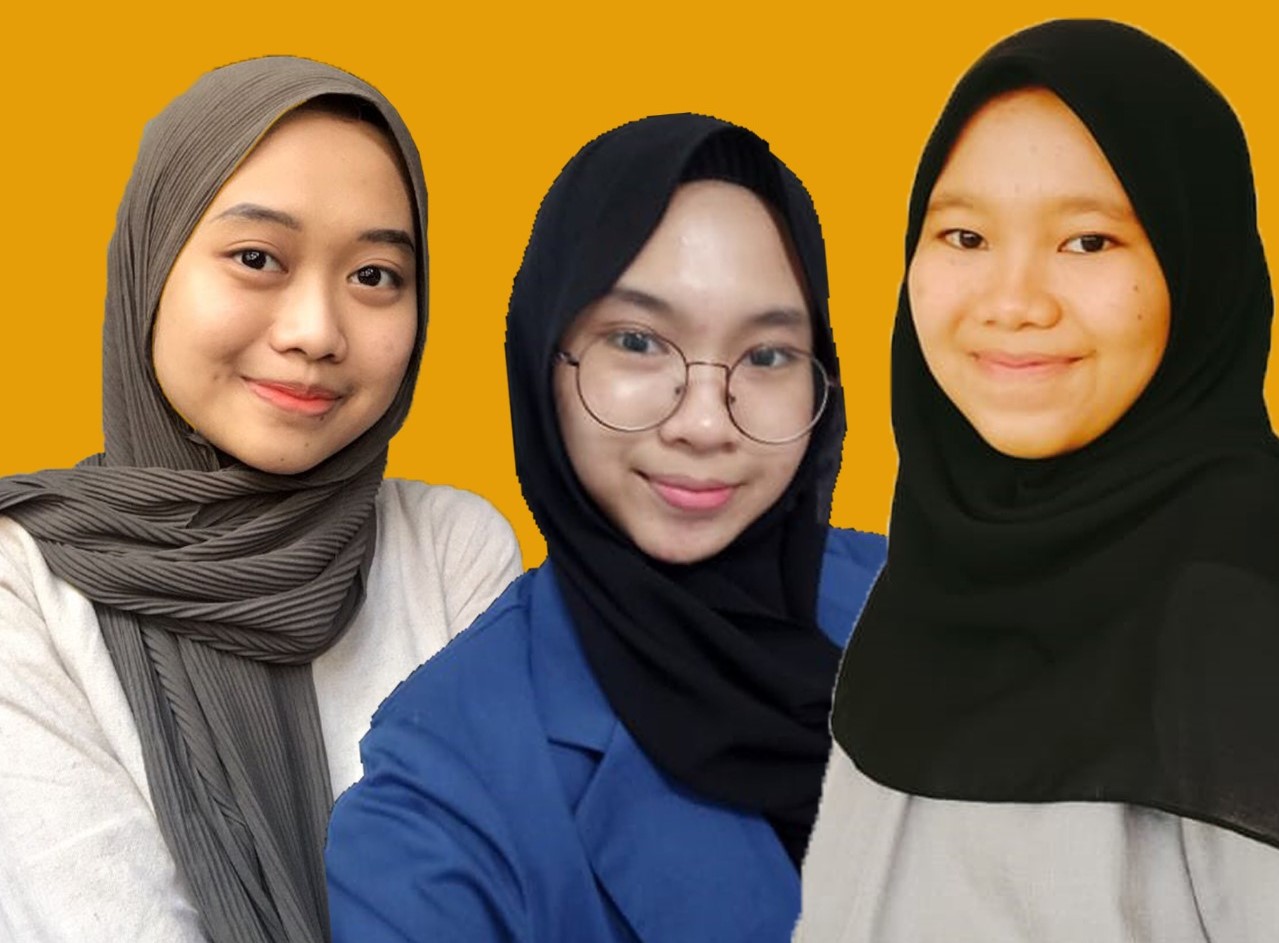 (dari kiri) Anggota tim mahasiswa yang terdiri dari Zahra Ayudhia Pawestri, Nabila Izzati Jannah, dan Ailsashofa Alfadhila dari Tim Abmas Departemen Desain Interior ITS