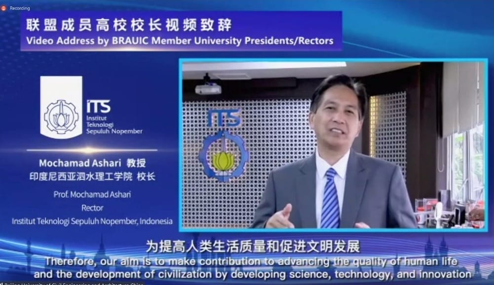 ITS Chancellor Prof. Dr. Ir Mochamad Ashari MEng when giving a virtual speech at the Belt and Road Architectural University International Consortium (BRAUIC), China Annual Meeting 2021 event