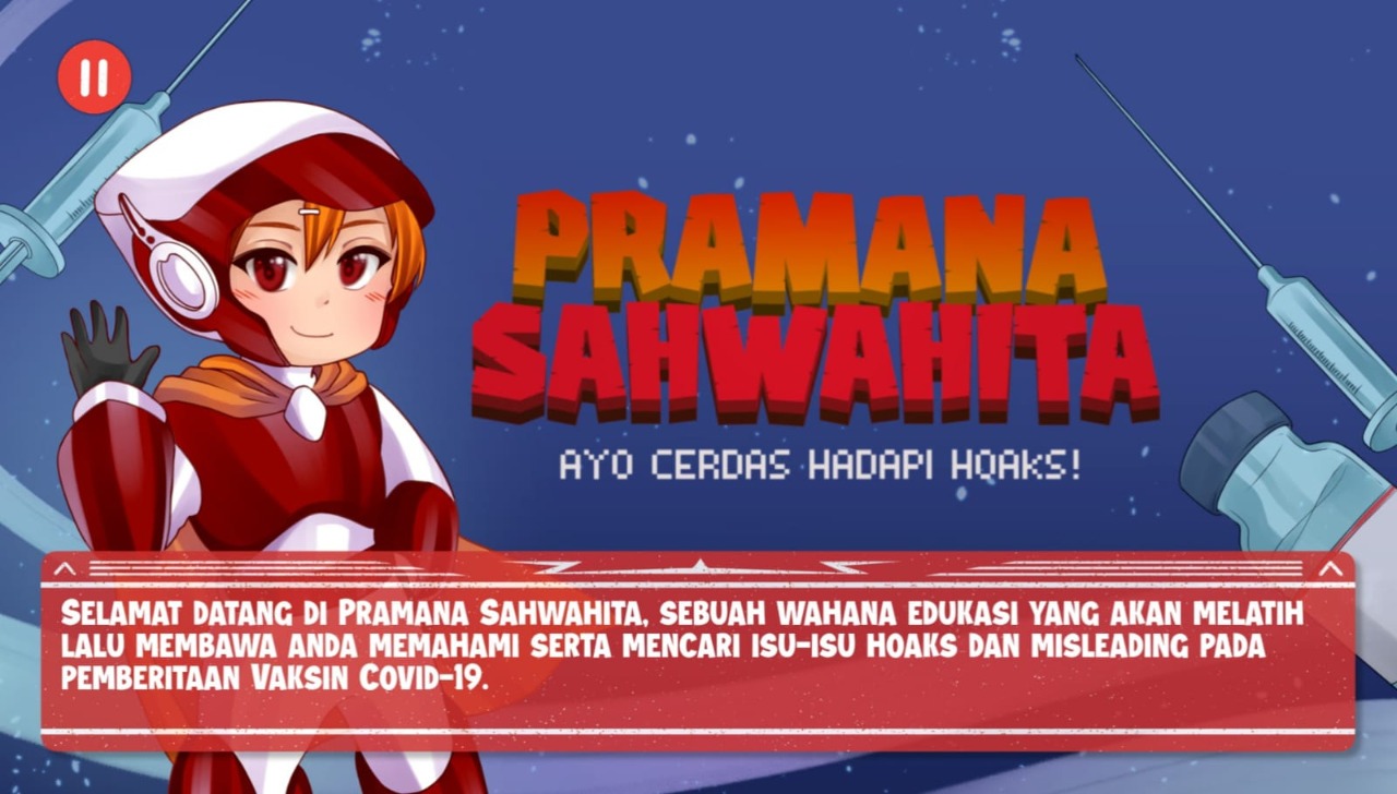 Tampilan muka game antihoaks hasil karya Tim Abmas ITS yang berdasarkan novel singkat Pramana Sahwahita