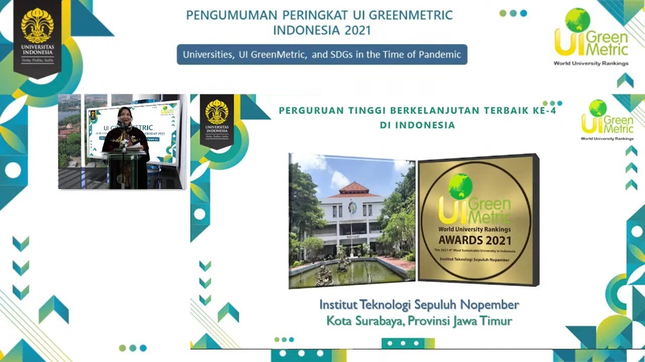 ITS sebagai Perguruan Tinggi Berkelanjutan Terbaik ke-4 Nasional versi UI Greenmetric World University Rankings 2021 yang disampaikan secara virtual