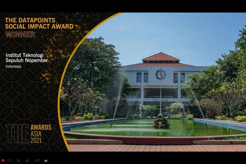 ITS sebagai satu-satunya perguruan tinggi di Indonesia berhasil terpilih menjadi juara THE Asia Awards 2021 kategori THE DataPoints Social Impact Award