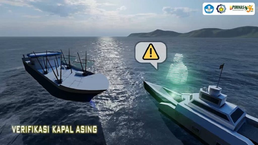 Ilustrasi rancangan teknologi hologram pada kapal nirawak yang melakukan verifikasi pada kapal asing ilegal
