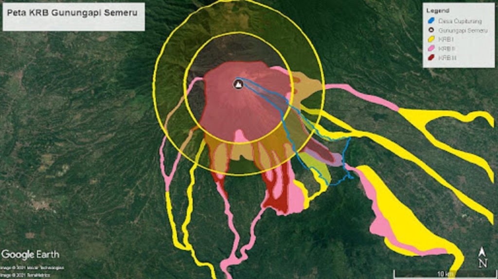 Peta Kawasan Rawan Bencana Gunung Semeru oleh PVMBG