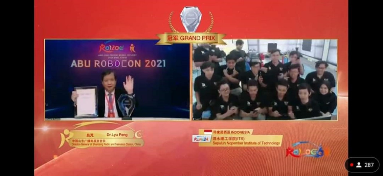 Tim RIOT ITS saat dinyatakan meraih gelar Grand Pix atau Juara I dalam ABU Robocon 2021 secara daring