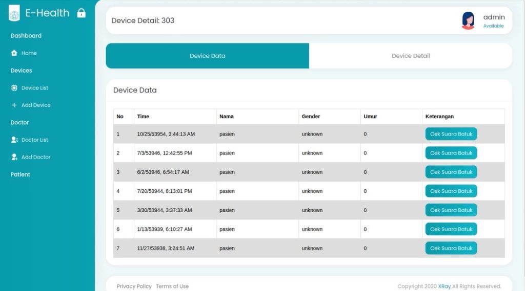 elBicare Cough Analyzer user database, team design from ITS