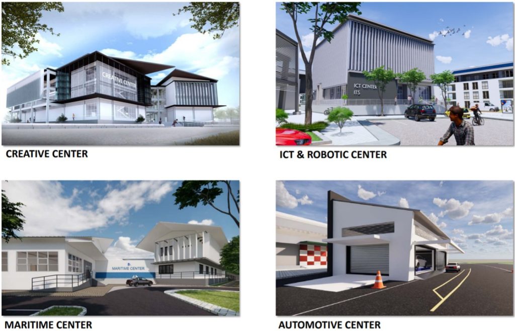 Desain awal gedung-gedung pusat inovasi yang akan dibangun ITS dengan dana dari ADB