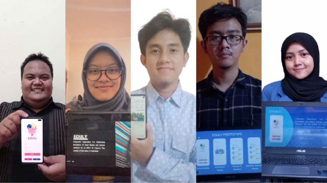 (dari kiri) Ariq Ahnafalah Syakban, Venia Sollery Aliyya Hasna, Muhammad Akmal Rishwanda, Muhammad Aqshal Putra Pratama, dan Tiffany Rachmania Darmawan merupakan tim mahasiswa ITS penggagas Eduly