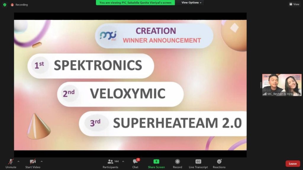 Pengumuman juara oleh PGD UI 2022 kepada tim Spektronics ITS yang dilakukan secara daring