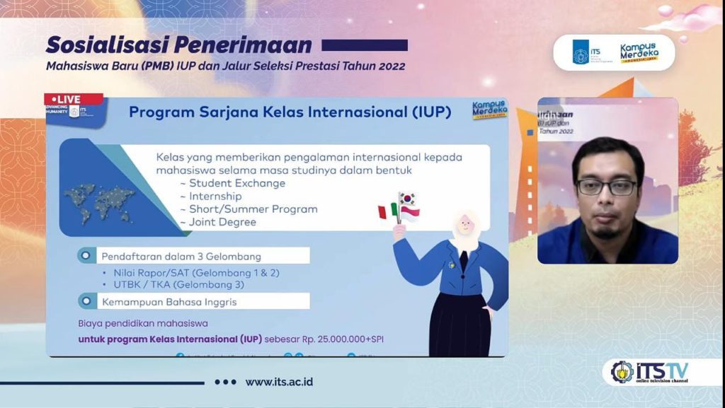 Pemaparan program pengalaman internasional yang ditawarkan oleh Program Sarjana Kelas Internasional (IUP) ITS