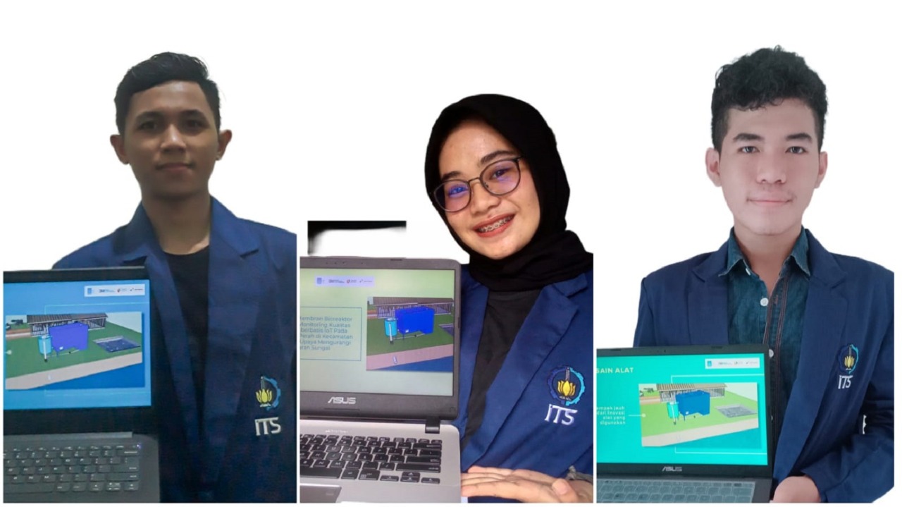 (dari kiri) Ahmad Prayoga, Nabiilah Aziizh Tjandra, dan Akbar Krisna Wandana yang merupakan tim mahasiswa ITS perancang inovasi pengolahan limbah cair