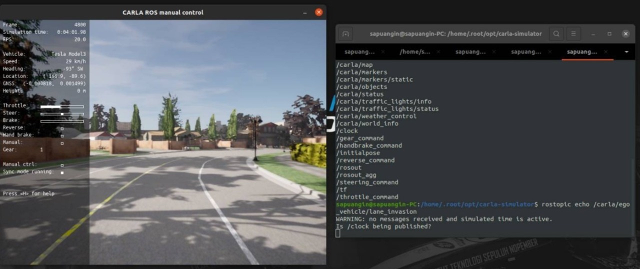 Simulasi mobil swa-kendali melalui CARLA oleh Tim Sapuangin ITS dalam Autonomous Programming Competition 2022