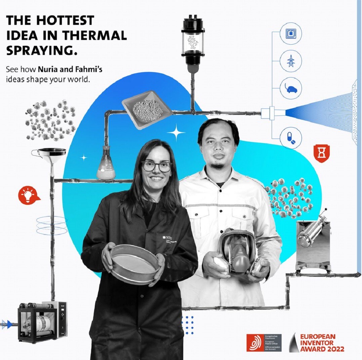 (dari kiri) Prof Nuria Espallargas dan Fahmi Mubarok ST MSc PhD yang berhasil menjadi finalis European Inventor Awards 2022