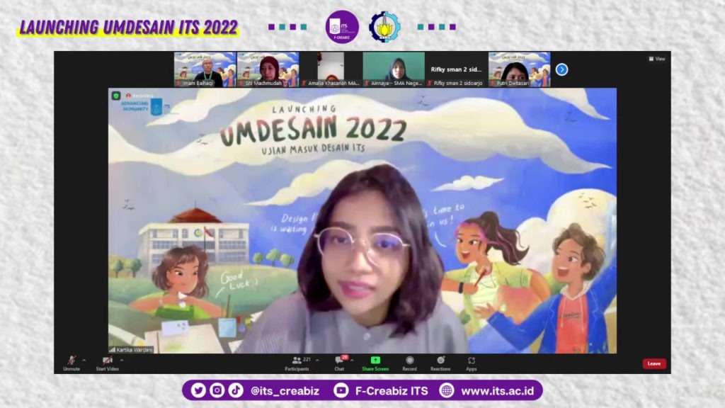 Pembukaan Sosialisasi dan Launching UMDesain ITS 2022 yang dibuka oleh Kartika Kusuma Wardani ST MSi selaku moderator