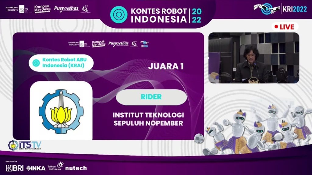 Tim Rider ITS berhasil menyabet juara satu dalam kategori Kontes Robot ABU Indonesia (KRAI)