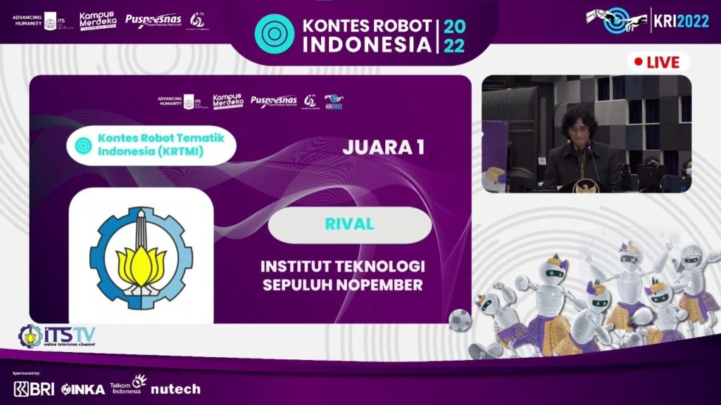 Tim Rival ITS berhasil menyabet juara satu dalam kategori Kontes Robot Tematik Indonesia (KRTMI)