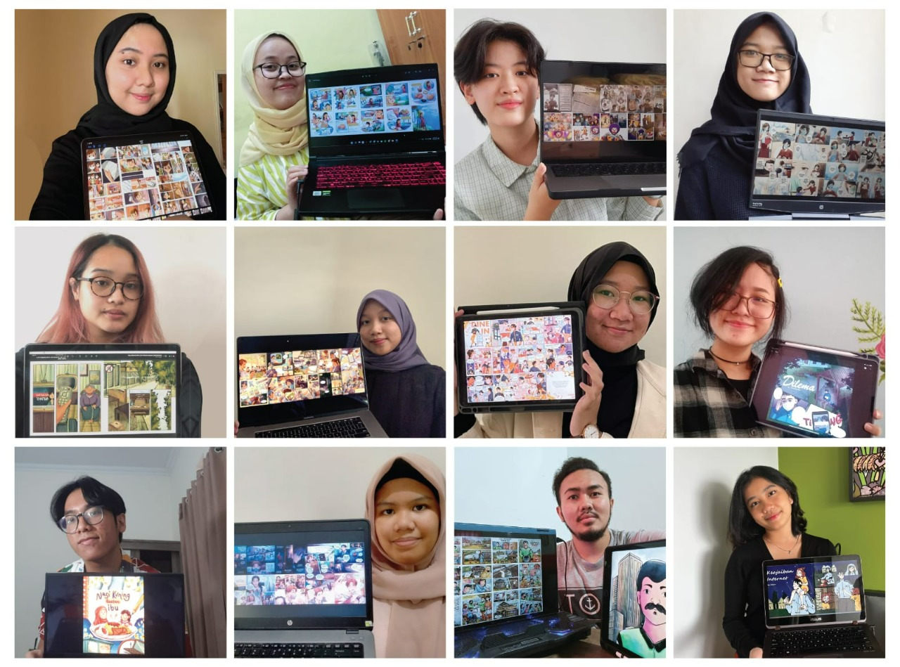 ITS DKV Department students with their respective works in the form of Illustration Posters and Digital Comics