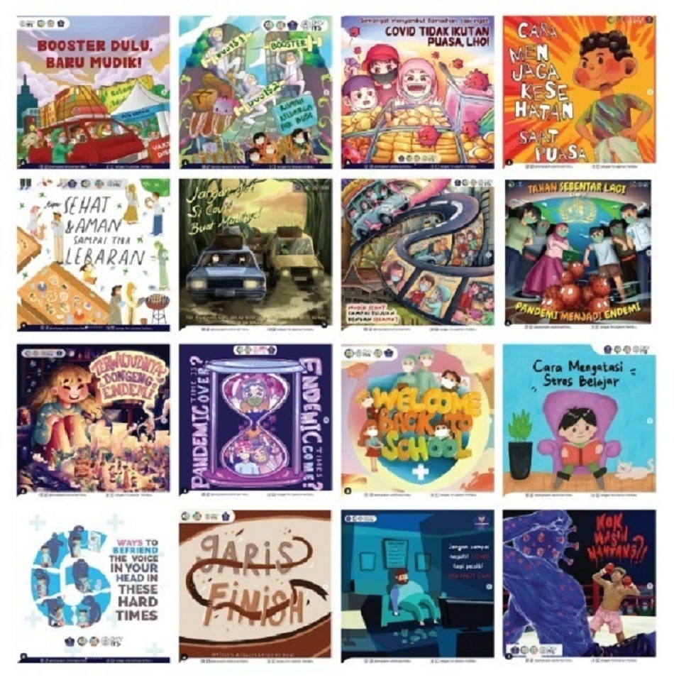 Some of the outputs of the Abmas Team in the form of poster illustrations and digital comics by ITS DKV Department students