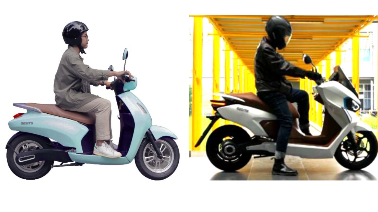 Prototipe GESITS Generasi 2 Mini e-Scooter (kiri) dan Medium e-Scooter (kanan) yang turut dipamerkan di Gedung Kemendikbudristek, Jakarta