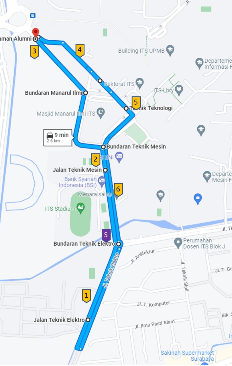 Peta rute yang dilalui iCar di lingkungan kampus ITS