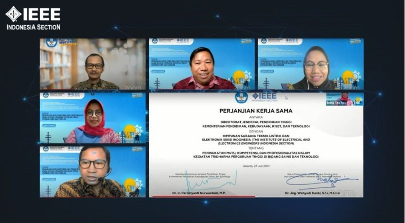 Prof. Ir. Gamantyo Hendrantoro, M.Eng., Ph.D. (bottom left) while participating at IEEE Indonesia Section activities regarding The Cooperation Agreement signing with The Directorate General of Higher Education and Technology