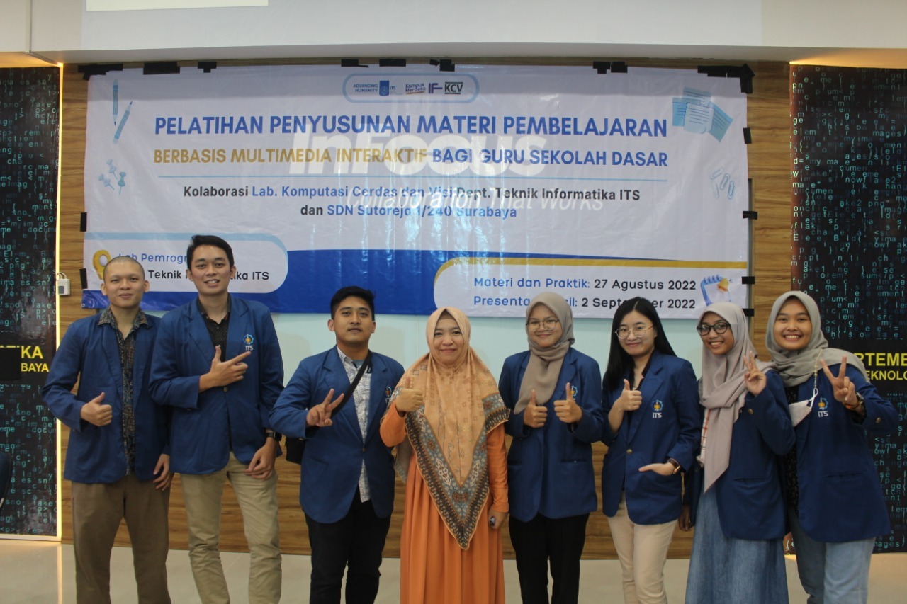 The team leader of KKN Community Services ITS, Dini Adni Navastara, S.Kom., M.Sc. (fourth from the left), and students of the team