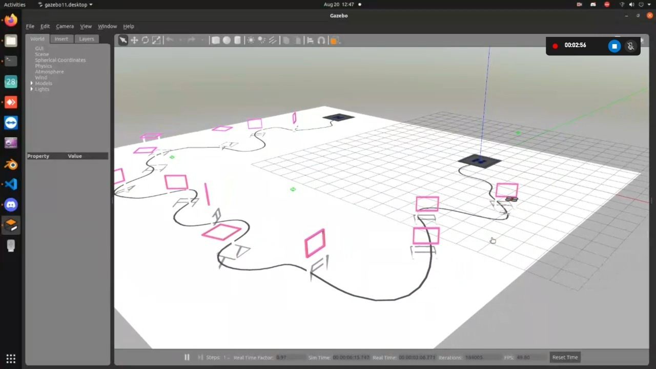 Visualisasi dari lintasan pada simulasi drone yang dilakukan secara virtual pada gelaran FIRA Simul Cup 2022 kategori Air Simulation Competition