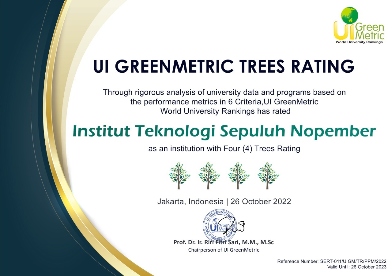 Predikat Four (4) Trees dalam UI GreenMetric Trees Rating 2022 yang berhasil diraih kembali oleh ITS