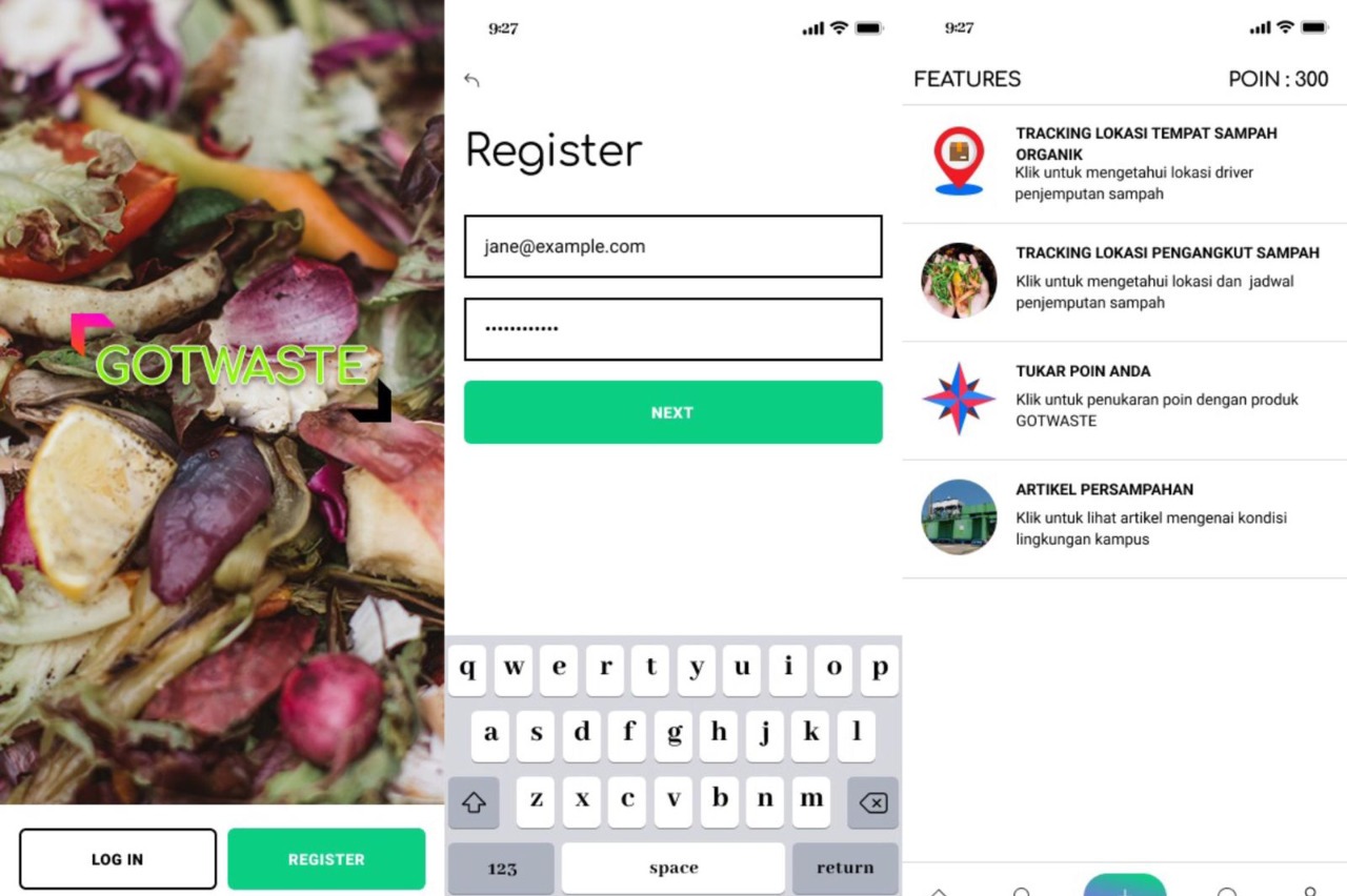 Prototipe interface aplikasi GOTWASTE rancangan Muzaki Kurnianto, mahasiswa Departemen Teknik Lingkungan ITS, untuk membantu pengolahan sampah organik