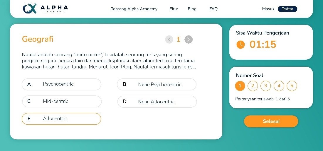 Tampilan fitur Latihan Soal Alpha Academy yang digagas oleh tim mahasiswa ITS yang berhasil raih prestasi di ajang Kewirausahaan Mahasiswa Indonesia (KMI) 2022