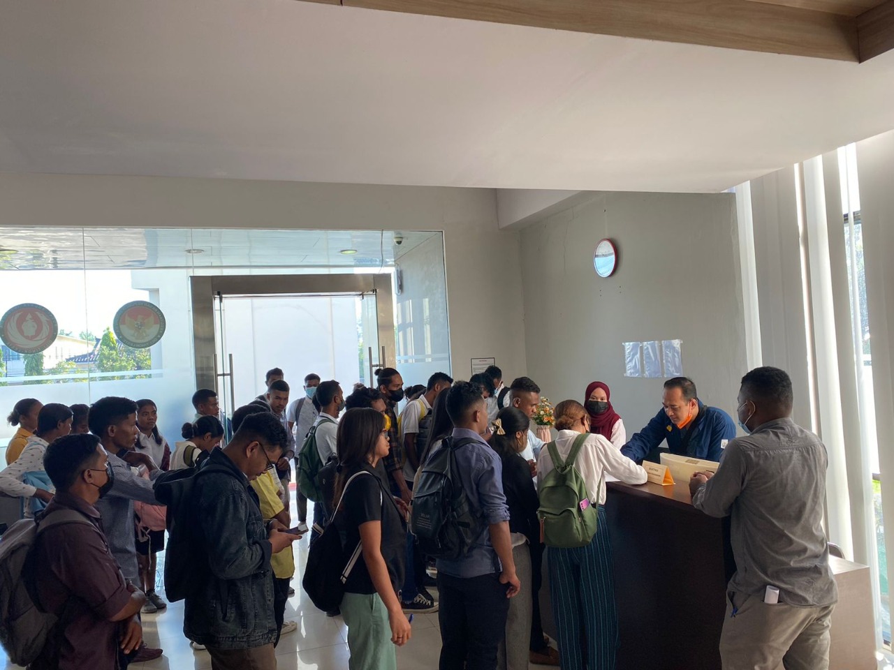 Queue for registration of prospective international student participants at the ITS entrance test in Timor Leste