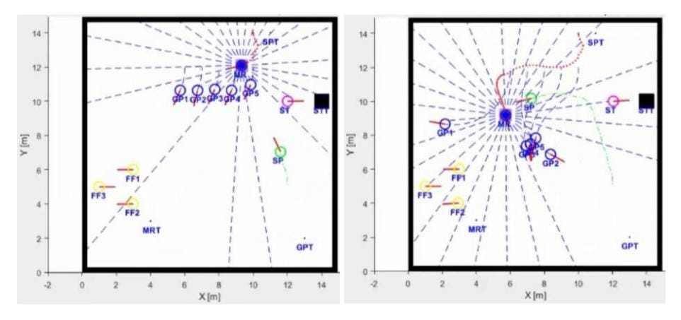 Ilustrasi mobile robot menjauhi pengejar dan menghindari manusia saat uji coba