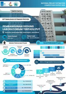 Poster inovasi tim Asgardian Institut Teknologi Sepuluh Nopember (ITS) yang memadukan solusi lean construction, pemodelan, hingga teknologi virtual untuk estimasi biaya proyek