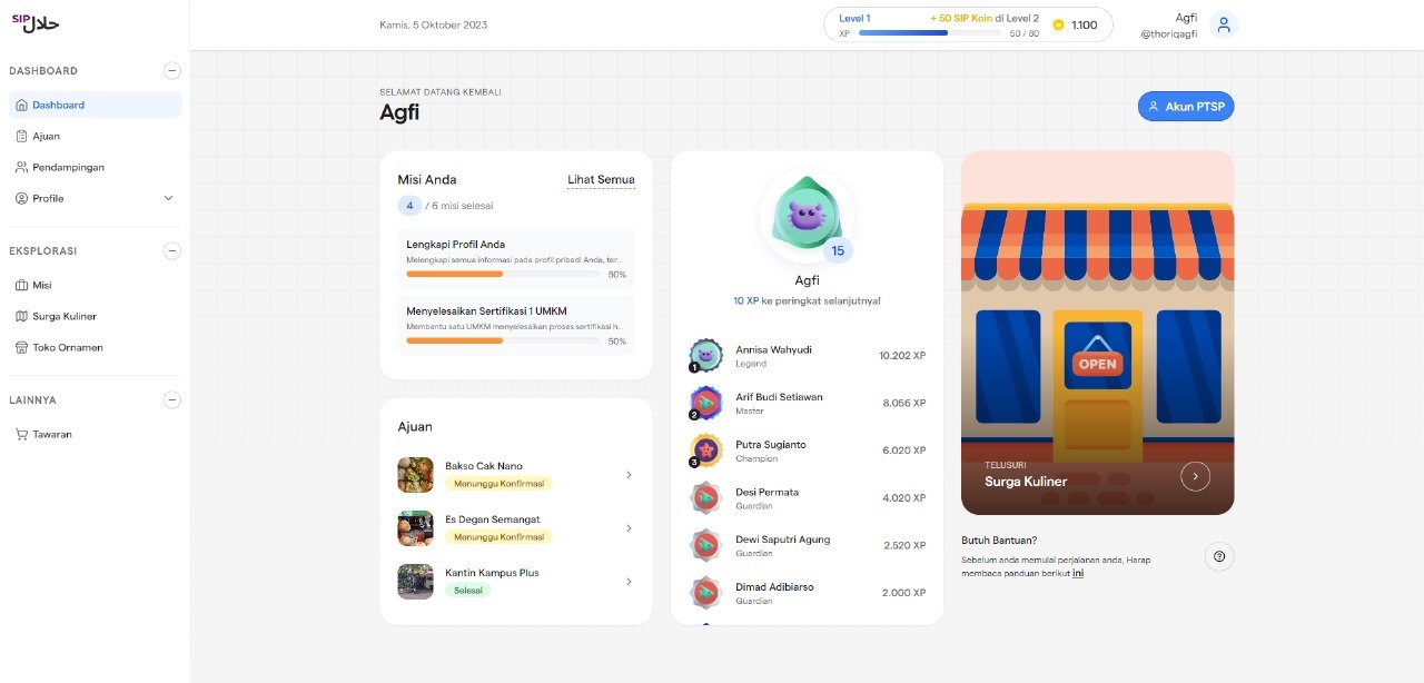 Gambar dashboard utama aplikasi SIPHalal