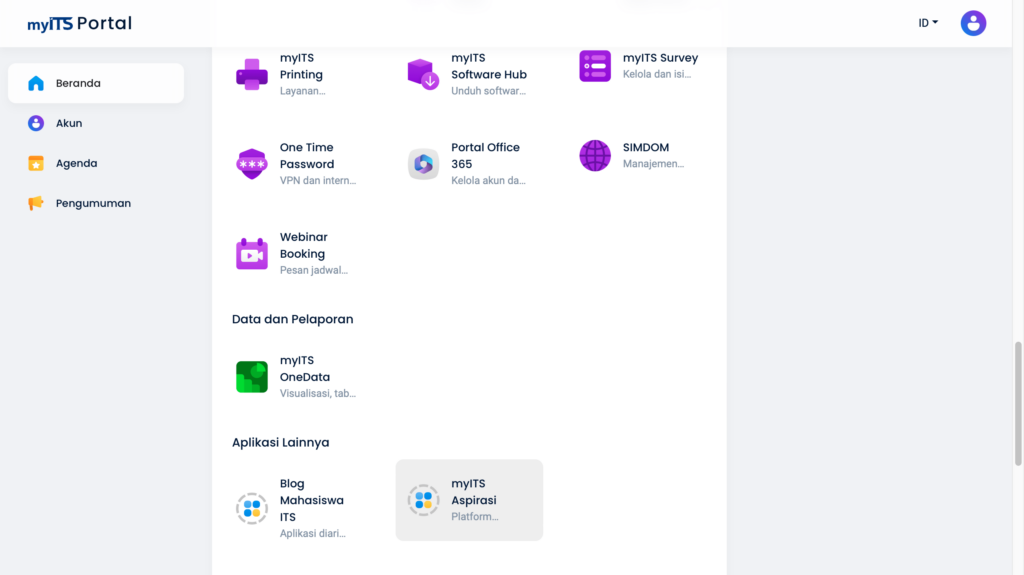 Menu my ITS Aspirasi di lama my ITS