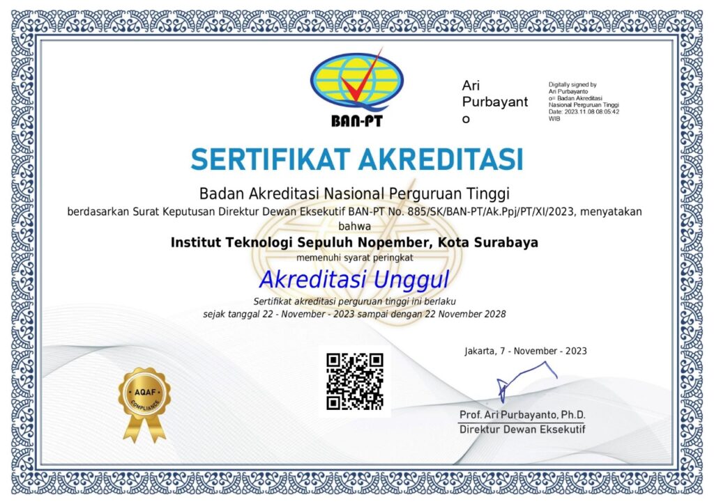 Sertifikat akreditasi ITS memenuhi syarat peringkat Akreditasi Unggul
