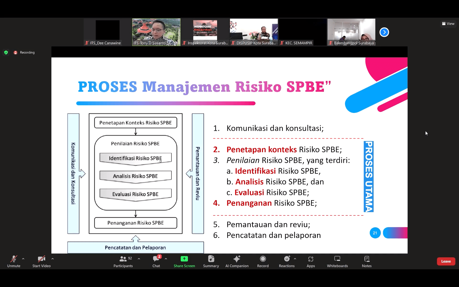 Gambar Pendampingan manajemen risiko SPBE Pemerintah Kota Surabaya oleh KKN Abmas ITS