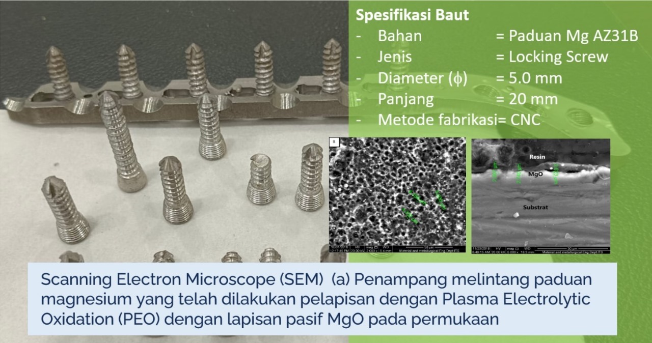 Scanning Electron Microscope dari hasil pelapisan menggunakan metode Plasma Electrolytic pada baut untuk kebutuhan implan yang diteliti oleh Prof Agung Purniawan ST MEng