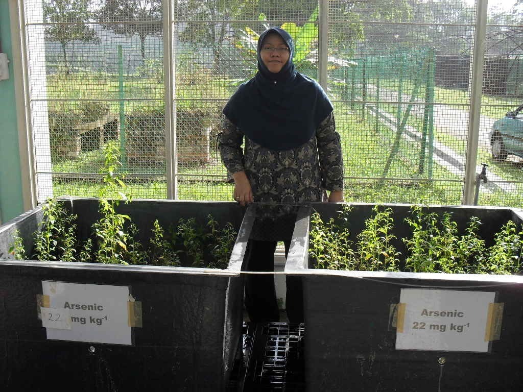 Guru Besar ke-198 ITS Prof Harmin Sulistiyaning Titah ST MT PhD saat meninjau tumbuhan sebagai objek penelitiannya pada green house