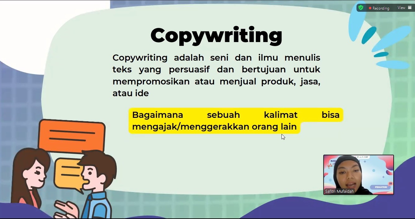 Gambar Safitri Mufaidah menyampaikan materi Copywriting