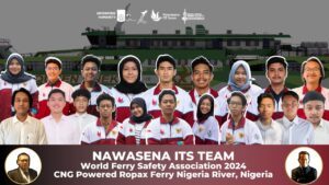 Prof Dr Ir Agoes Santoso MSc MPhil MRINA (pojok kiri bawah) dan Dr Achmad Baidowi ST MT (pojok kanan bawah) sebagai dosen pembimbing bersama tim Nawasena ITS