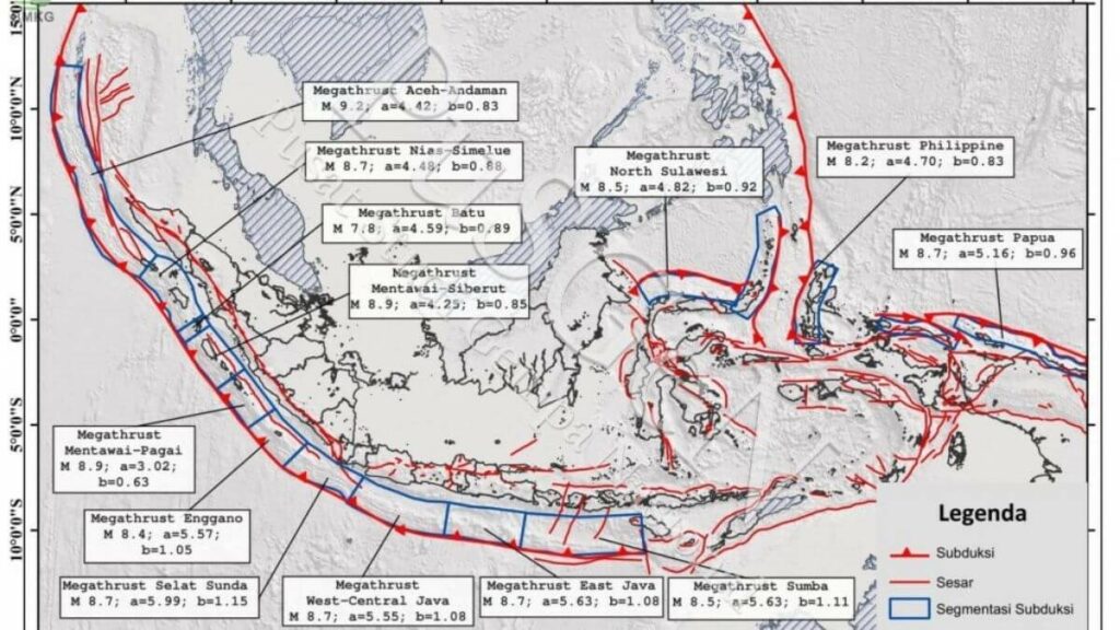 Kawasan gempa Megathrust di Indonesia (Pusgen 2017)