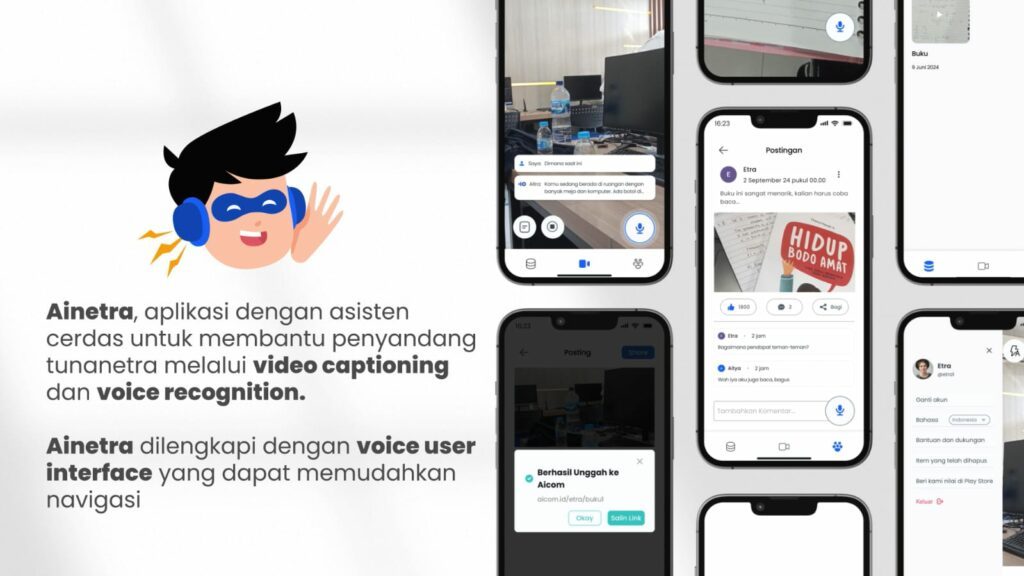 Tampilan fitur Ainetra, karya tim mahasiswa ITS, yang dilengkapi asisten cerdas dan teknologi voice user interface untuk mendukung kemandirian penyandang tunanetra