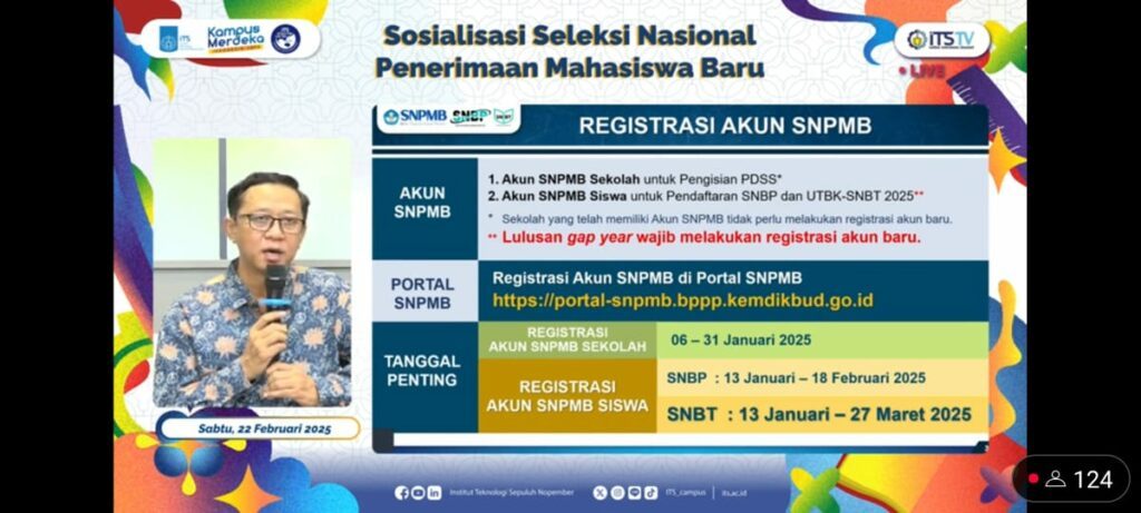 Sekretaris Eksekutif SNPMB 2025 Bekti Cahyo Hidayanto SSi MKom saat menjelaskan informasi terkait registrasi akun bagi peserta SNBT-UTBK 2025 secara daring