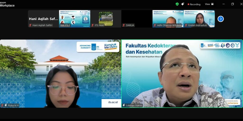 Dekan FKK ITS dr Lukman Hakim MKes Sp U(K) PhD saat memberikan sambutan pada webinar pengenalan Program Studi Kedokteran dan Teknologi Kedokteran ITS