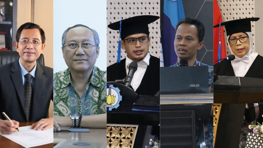 (dari kiri) Prof Ir I Nyoman Pujawan MEng PhD, Prof DrsEc Ir Riyanarto Sarno MSc PhD, Prof Adi Setyo Purnomo MSc PhD, Prof Tohari Ahmad SKom MIT PhD, Prof Dra Ratna Ediati PhD yang masuk dalam daftar World Top 2% Scientist 2025
