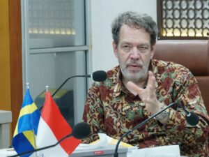 Duta Besar Swedia untuk Indonesia HE Daniel Blockert saat menyampaikan sambutannya dalam kunjungan yang dilakukan di ITS